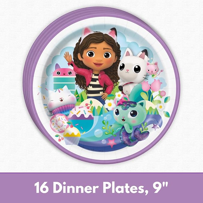 Gabby Dollhouse Party Decorations - 16 Plates, Napkins, Table Cover, Forks, Sticker - Gabby Dollhouse Birthday Decorations - Officially Licensed