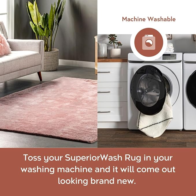 nuLOOM Loni Pink Solid Washable Runner Rug, 2' x 8'