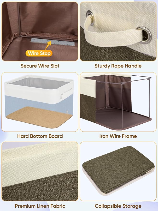 BALEINE 4 Pack Fabric Closet Storage Bins for Shelves, Linen Closet Organizers and Storage, Decorative Baskets for Organizing, Shelf, Clothes, Home, Office (Brown, 14''x10''x8.5'')