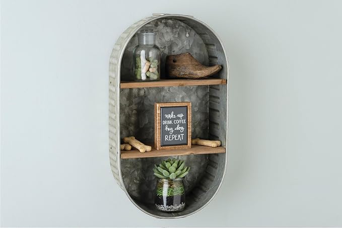 Primitives by Kathy Washtub Wooden Double Shelf 9.50" x 17.25" x 4.50"