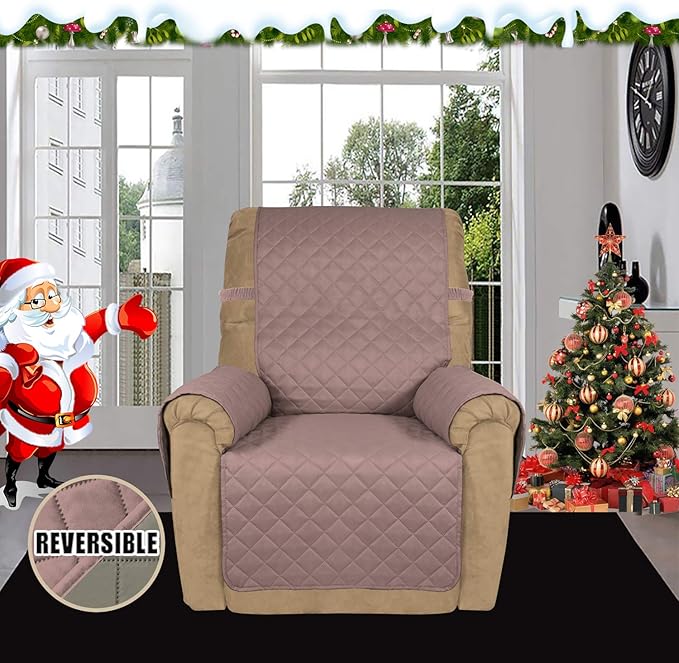 Easy-Going Recliner Sofa Slipcover Reversible Sofa Cover Water Resistant Couch Cover Furniture Protector with Elastic Straps for Pets Kids Children Dog Cat (Recliner, Pink/Beige)