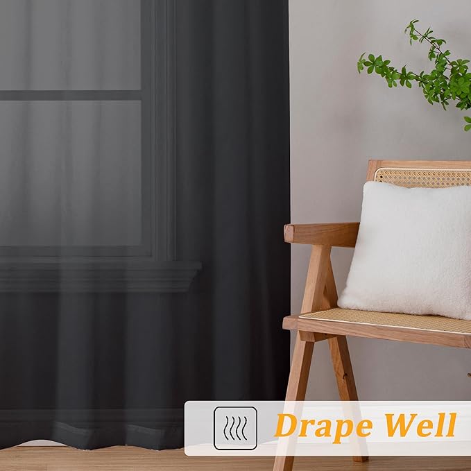 Gwine Extra Long Black Sheer Curtains 120 Inches Long 2 Panels Set, Voile Light - Image 6