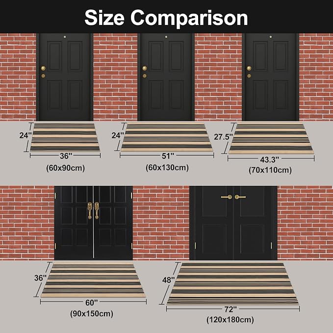 OJIA Outdoor Front Door Mat 27.5"x43", Striped Outdoor Rug Porch Decor | Cotton Woven Front Door Rug Machine Washable Door Mats Striped Entry Rug for Farmhouse/Kitchen/Entryway/Outdoor Porch Decor
