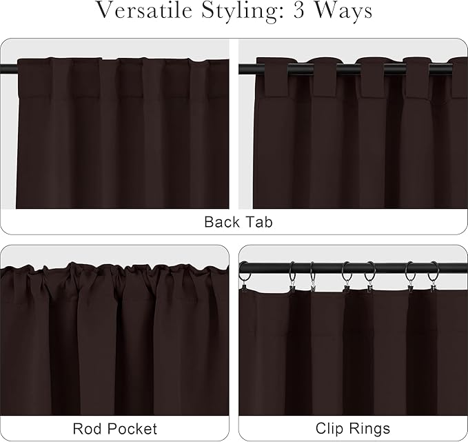 PONY DANCE Small Blackout Curtains for Kitchen Windows, Short Drapes for Bathroom, Thermal Insulated Window Curtains Tiers for Basement, W 29 x L 36, Brown, 1 Pair