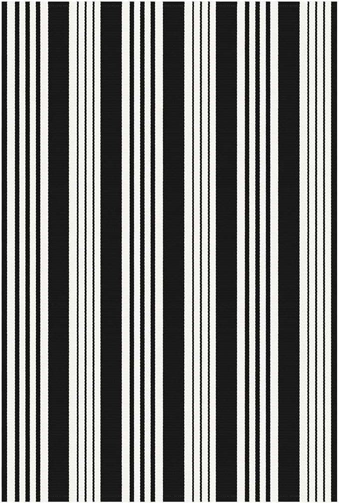 KOZYFLY 4x6 Black White Striped Rug Front Door Rug Cotton Woven Washable Indoor Outdoor Rugs Entrance Layered Doormat for Front Porch Kitchen Patio Farmhouse Carpet