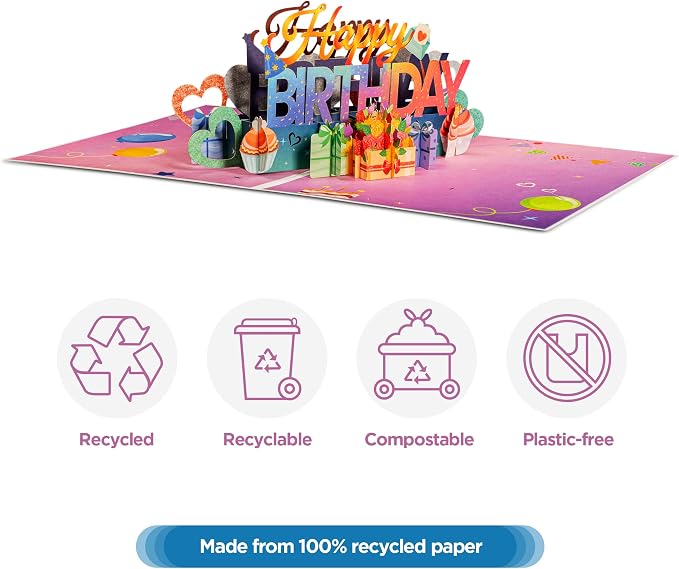Paper Love Birthday Pop Up Cards 2 Pack - Includes 1 Birthday Dinosaur and 1 Happy Birthday, For Adults or Kids -8" x 6" Cover - Includes Envelope and Note Tag