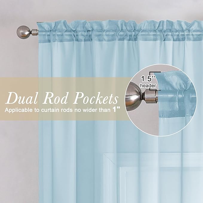Lecloud Sky Blue Sheer Curtains - Image 2