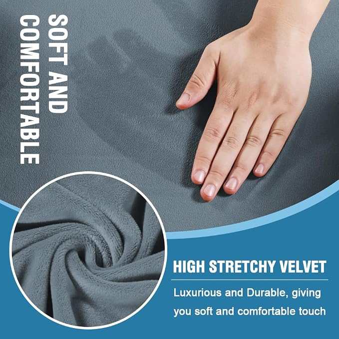 H.VERSAILTEX Sofa Cover 2 Piece T Cushion Armchair Slipcovers Thick Velvet Couch Cover Furniture Protector Stretch T Cushion Sofa Covers for 1 Cushion Couch with 1 T Cushion Covers, Stone Blue