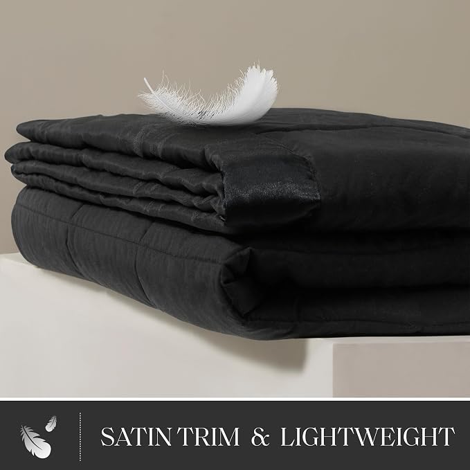 Madison Park Down Alternative Queen Blanket for Bed, Satin Trim, Black | Lightweight Windom Blanket Full Size Premium 3M Scotchgard Moisture Wicking Treatment, OEKO TEX, Soft Bed Cover, All Season