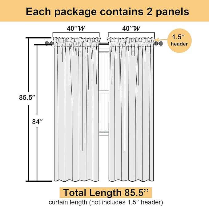 Lecloud Navy Blue Sheer Curtains 84 Inches Long 2 Panels Set, Solid Voile Light - Image 3