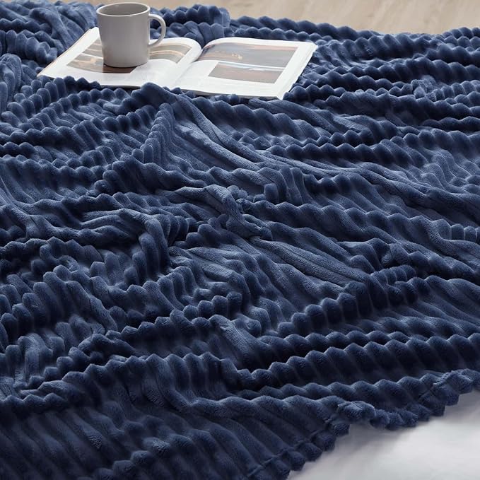 Nestl Blue Throw Blanket for Couch - Cozy Warm Fuzzy Blankets for Women, Set of 2 Small Fleece Throws for Girls - Navy Blue, 50 x 60 Inches
