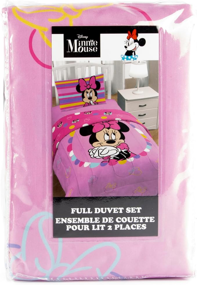 Jay Franco Duvet Cover Set – 3 Piece Comforter Cover and Sham Set, Super Soft Cozy Kids Bedding (Insert Not Included) Pink- Minnie Mouse, Full
