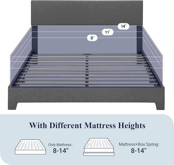 Allewie Full Size Upholstered Bed Frame Adjustable Headboard, Dark Grey | Platform Bed with Heavy Duty Mattress Foundation, Noise-Free, Easy Assembly, Wood Slat Support, No Box Spring Needed