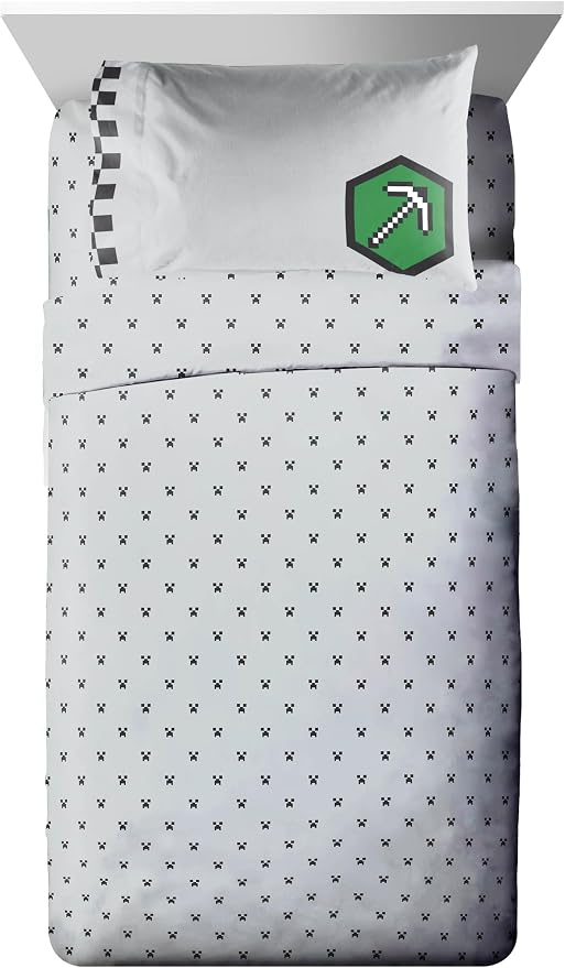 Minecraft Creeper Twin Comforter Set 5 Piece Kids Bedding for Boys, Multi | Zombie Enderman, Bed in a Bag, Comforter Sheets Sham Pillowcase, Official Product, Microfiber, Machine Washable, Boys Gift