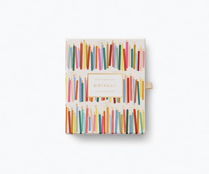 RIFLE PAPER CO. Birthday Candles Keepsake Card Boxed Set of 8, 4.25" L x 5.5" W Blank Interior Lets Your Thoughtful Handwritten Note Take Center Stage, Artisanally Crafted in the USA