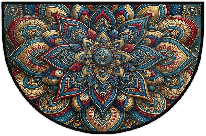 Lotu Half Round Door Mat Semi Moon Rug Fireplace Carpet Area Rugs | Blue Elegant Non Slip Absorbent Half Circle Mat Carpet for Indoor Outdoor Patio Kitchen Bathroom Entryway Home Decor