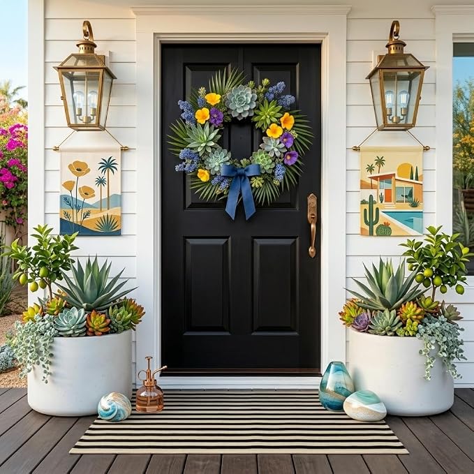 LEEVAN Black and White Outdoor Rug 2x4.3, Outside Entrance Door Mat, Washable Welcome Layering Rugs Farmhouse Front Porch Mats Outside Striped Layered Front Doormat for Porch/Entryway