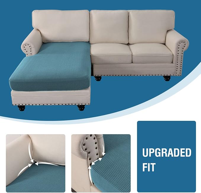 H.VERSAILTEX Sectional Couch Covers 1 Piece Chaise Slipcover L Shape Separate Cushion Couch Cover for Both Left/Right Sectional Couch (Seat Only: 1 Chaises, Storm Blue)