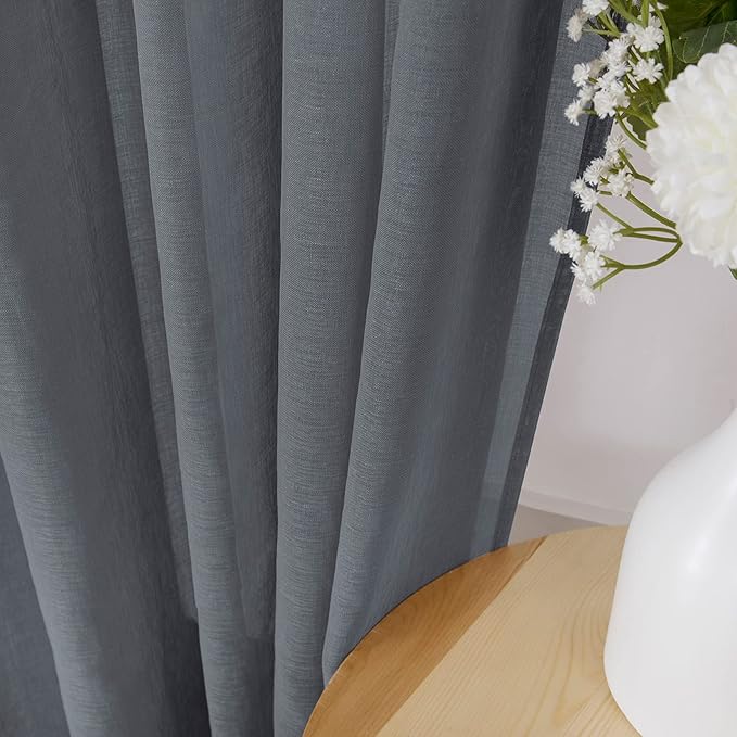 Tollpiz Sheer Curtain Linen Textured Living Room Curtains Sheer Light Filtering - Image 3