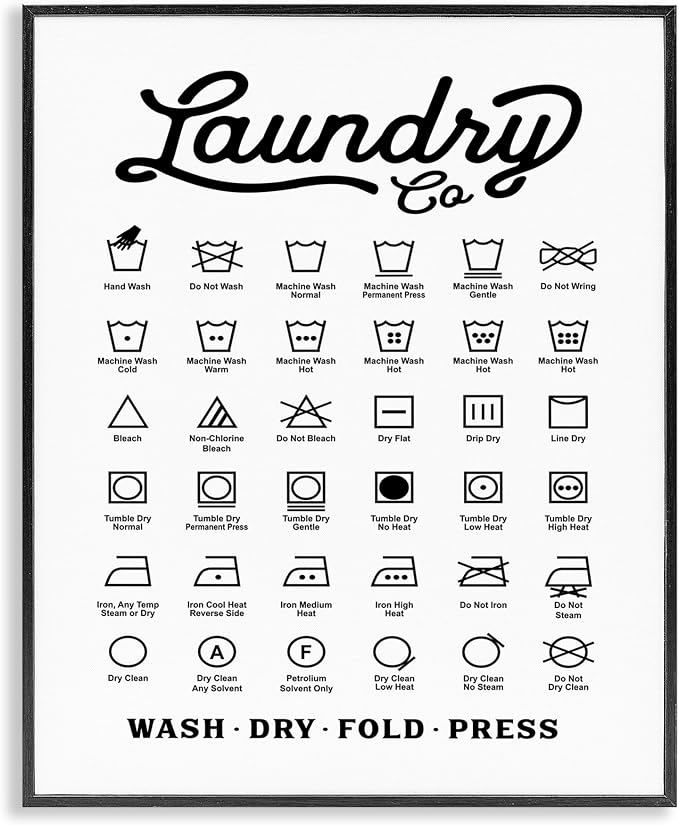 Stupell Industries 'Vintage Laundry Co Washing Chart Helpful Guide', Framed Giclee Art, Black, 11 x 14 Inches, Easy to Hang and Sturdy, Made in USA, by Lettered and Lined