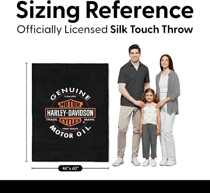 Northwest Harley-Davidson Oil Can Silk Touch Throw Blanket, 46 x 60 in | 100% Polyester, Velvety Feel, Lightweight Warmth, Couch Bed Chair Lounging, Giftable Indoor Comfort