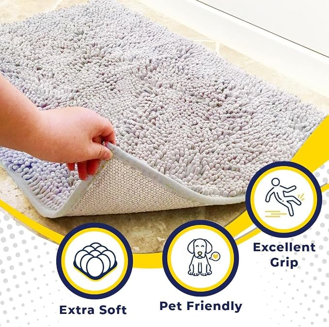 Muddy Mat® | Super Water Absorbent Door Mat Indoor, Microfiber Quick Dry Chenille Entryway Rug, Slip Resistant Front Door Mat, Indoor Mats for Entryway, Machine Washable Pet Rug, White 3ft x 4ft