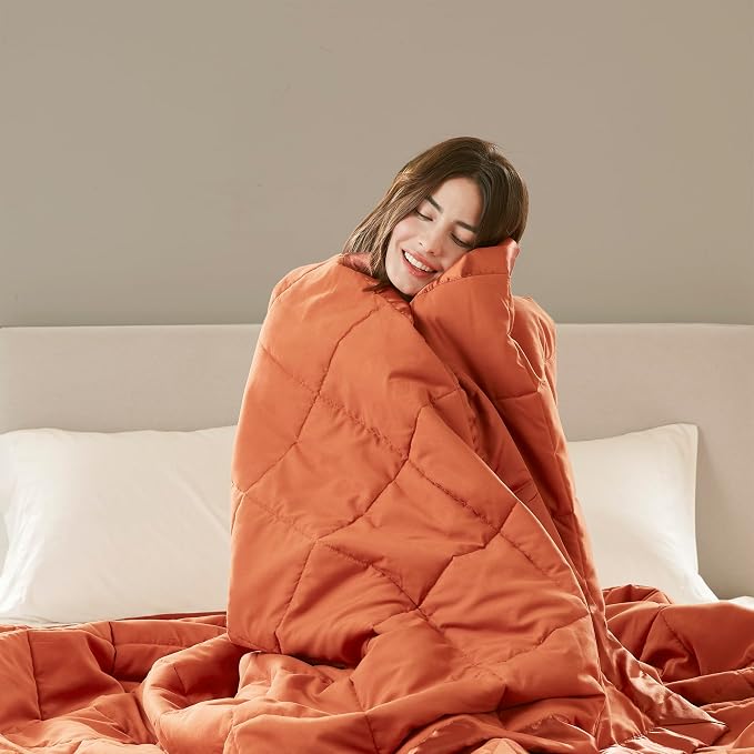 Madison Park Down Alternative Queen Blanket for Bed, Satin Trim, Orange | Lightweight Windom Blanket Full Size Premium 3M Scotchgard Moisture Wicking Treatment, OEKO TEX, Soft Bed Cover, All Season