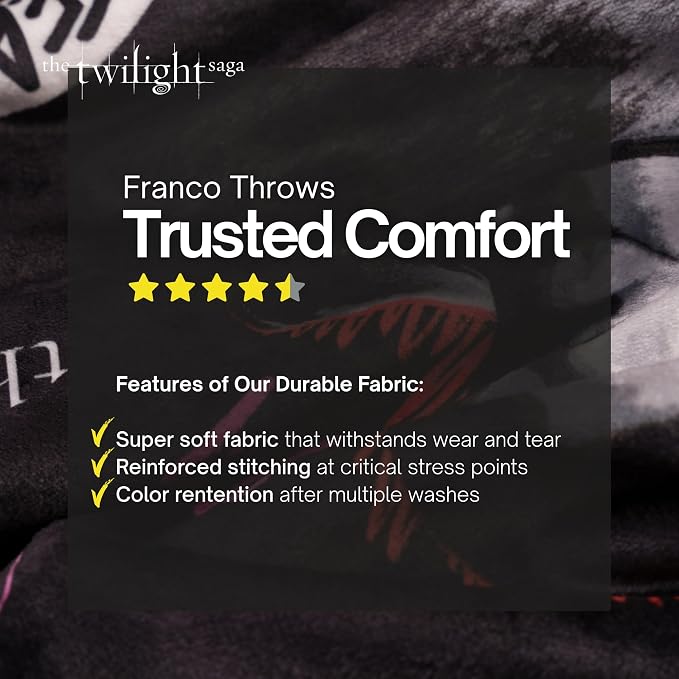 Twilight The Saga Throw Blanket, Super Soft Cozy Plush Bedding, 60" x 46", Team Jacob Team Edward (Officially Licensed Product) by Franco Collectibles
