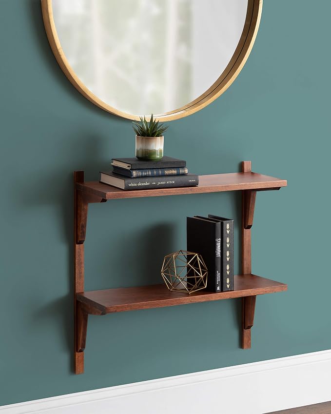 Kate and Laurel Meridien Mid-Century Wall Shelves, 24" x 8" x 24", Walnut, Transitional Wall Decor and Storage