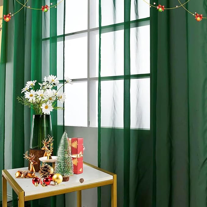 SpaceDresser Sheer Voile Window Treatment Rod Pocket Curtain Panels for Kitchen Bedroom Living Room Drapes Sunlight Filtering Privacy Semi Home Decor Assorted Colors Sizes (Foliage Green, 52 W x 63 L)