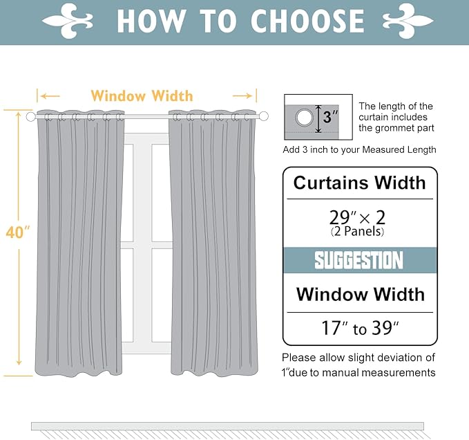 ChrisDowa Small Window Curtains 40 inches Long for Bedroom - Grommet Short Thermal Insulated Room Darkening Curtains for Kitchen (2 Panels, Light Grey, 29 x 40 Inch)