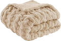 Madison Park Ruched Fur Throw Faux Fur Blanket for Sofa, 50" x 60", Tan | Luxury, Premium, Soft Cozy Brushed Long Pile, All Season Plush Modern OEKO- TEX Certification Warm For Bed, Couch or Sofa