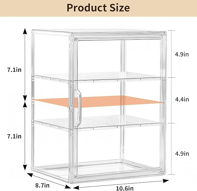 Attelite Acrylic Display Case for Collectibles Adjustable 3-Tiers，1Pack | 3 Adjustable Layers,Tool-free Assembly,Clear Display for Figures, Magnetic Door, Stackable Design,Dustproof