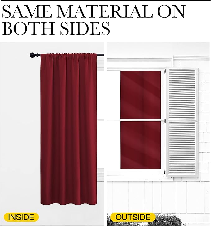 NICETOWN Christmas Burgundy Blackout Curtains and Drapes - Thermal Insulated Solid Rod Pocket Blackout Draperies/Panels for Gift (1 Pair, 42 by 63 inches, Burgundy Red)