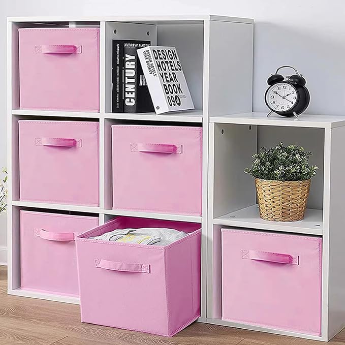 EBIGIC Collapsible fabric Storage bins,cube storage organizer 10.5 * 10.5 * 11 inch,For home and office Collapsible Closet Shelf Organizers, Drawer Organizers(Pink)