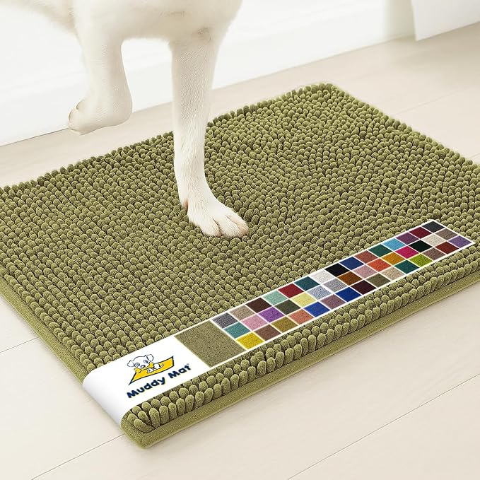 Muddy Mat® | Super Water Absorbent Door Mat Indoor, Microfiber Quick Dry Chenille Entryway Rug, Slip Resistant Front Door Mat, Indoor Mats for Entryway, Machine Washable Pet Rug, Sage 24" x 40"