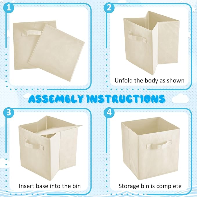 Yinder 12 Pcs Cube Storage Bin Beige 10.5''x10.5''x11'' Storage Bins for Playroom Decor Colorful Bins for Kids Foldable Baskets for Nursery Organizer Boxes Fabric Boxes