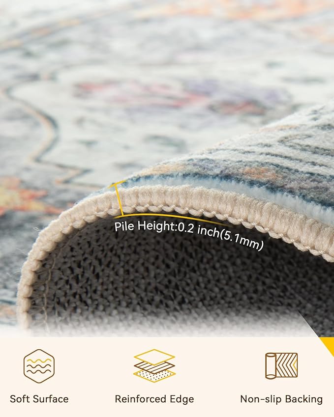 Area Rugs 2'6''x14' Runner Rug Non Slip Washable for Kitchen Hallway Bedroom Beside Laundry Room Bathroom Rug, Floor Carpet, Light Yellow Carbon Grey Orange