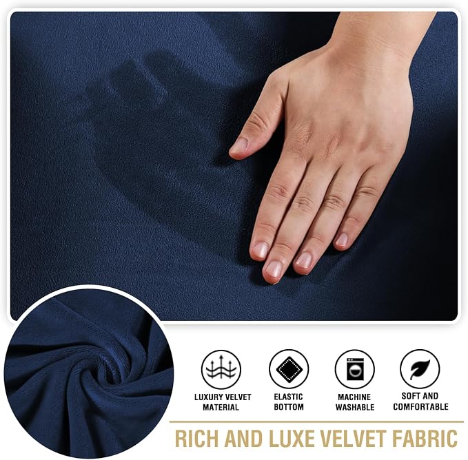 H.VERSAILTEX Stretch Velvet 3 Piece T Cushion Sofa Slipcovers Individually Sofa Cushion Covers for 3 Cushion Couch Seat Cushion Covers for Sofa Seat Cushion Covers Stay in Place(Sofa, Navy)