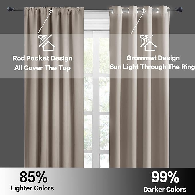 RYB HOME 54 inch Blackout Curtains for Living Room, Rod Pocket Thermal Insulated Small Window Drapes Room Darkening Shades for Bedroom Studio Dorm, W 42 x L 54 inch, Set of 2 Panels, Sand