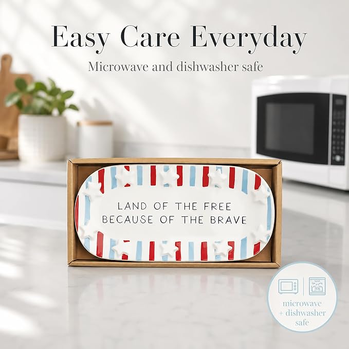 Mud Pie Red Ceramic Stripe American Sentiment Tray, America 250 Merchandise