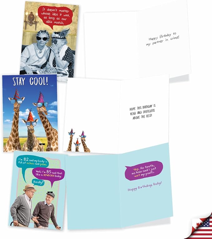 NobleWorks 20 Box of Funny Birthday Cards Variety Bulk Pack w/Envelopes (2 Each, 10 Designs) Birthday Wishes for Men and Women AC8838BDG-B2x10