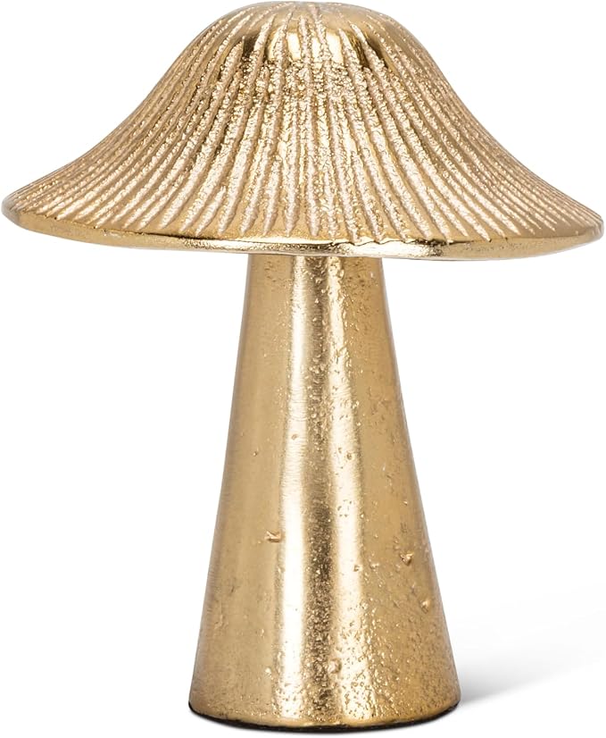 Abbott Collection Small Ribbed Mushroom | Burnished Gold Finish, Handcrafted in India, Aluminum, Gold, 4"H