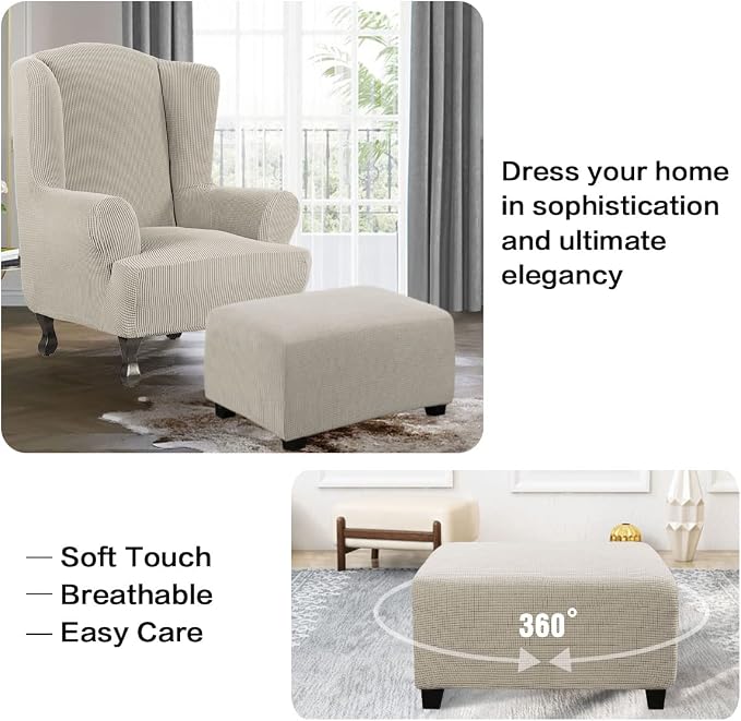 H.VERSAILTEX Ottoman and Sofa Seat Cushion Combined Cover Slipcover Rectangle Sofa Slipcover Fit Length 56'-75' Suitable for L Shaped Seat Cushion Cover or Chaise Part Cover Thick Soft - Island Fossi