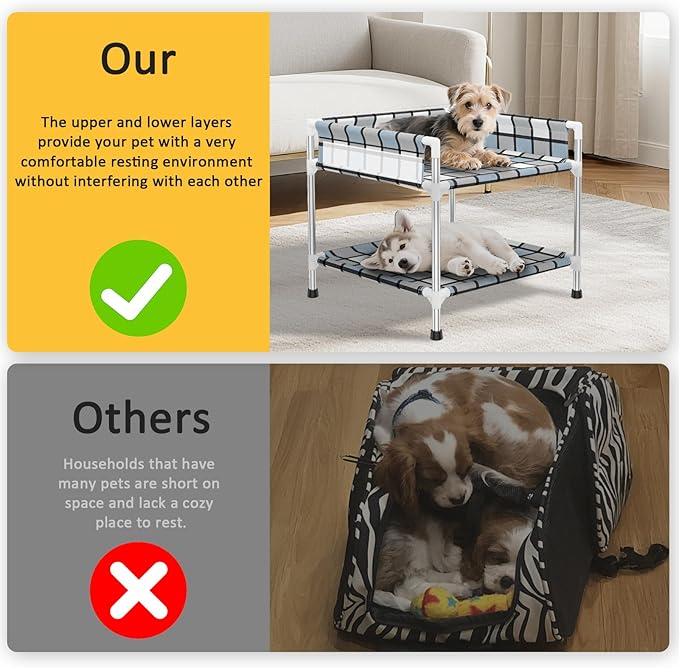 Bedside Window Dog Bunk Bed - Double Elevated Human Dog Bed with Guardrail 2 Layers Window Perch Dogs Cot 2-Tier Bedside Sleeper for Multi-Pet Households (20" x 20" x 24", Double Layer)