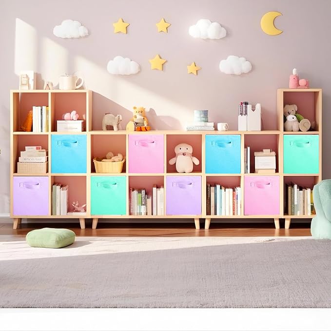 ShellKingdom Storage Bins, Foldable Fabric Storage Cubes, 8 Pack, 4 Colors | Cloth Organizer Drawer For Closet And Toys, 10.5 X 10.5 X 11 INCH, (Pink+Lavender+Light Blue+Mint Green)