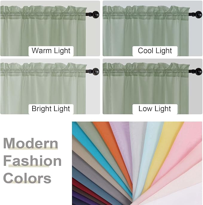 Sage Green Sheer Curtain for Bedroom Living Room 72 Inches Long 2 Panels Set, Solid Soft Light Filtering Sheer Window Curtains, Modern Rod Pocket Door Curtain, Sage Green, 42" Wx72 L Inches
