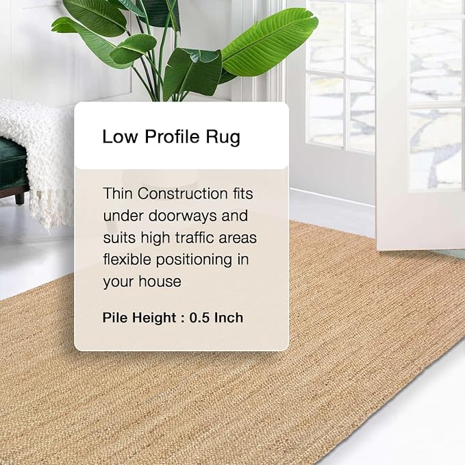 Chardin home Hand Woven Natural Jute Braided Rug -18x30 Inch Oval | Vintage Boho Reversible Doormat for Entryway, Front Door | Farmhouse Natural Fiber Rugs for Bedroom, Kitchen, Living Room