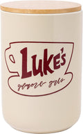 Silver Buffalo Gilmore Girls Wax Resist, Ceramic Cookie Jar, Bamboo Lid | Luke's Cafe Logo, 5 x 5 x 6.5 Inches