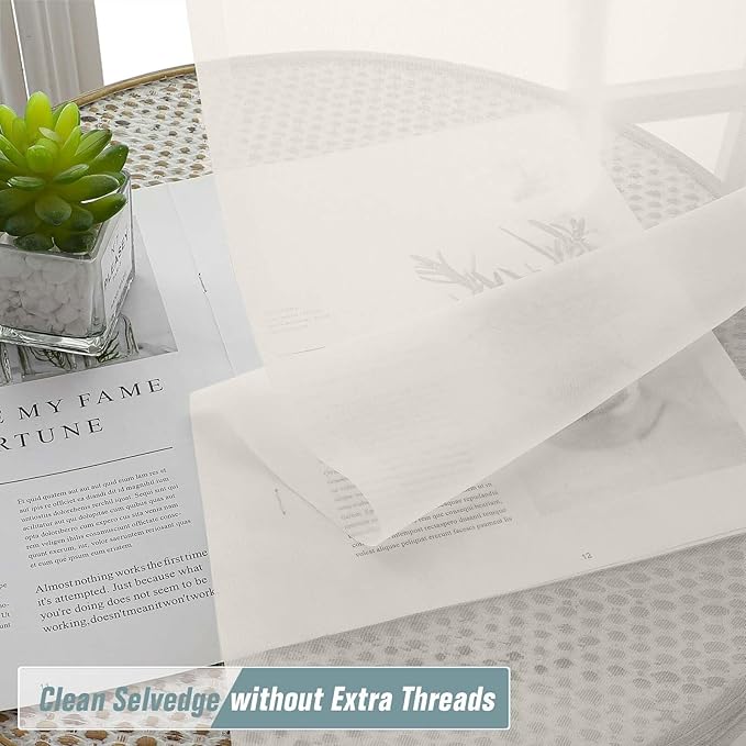 Ivory Valances for Windows 14 inch Length 2 Panels Set, Small Voile Sheer Curtains for Bathroom, Soft Fabric Lightweight Light Filtering Kitchen Curtains, Dual Rod Pocket, 2x42Wx14L Inches